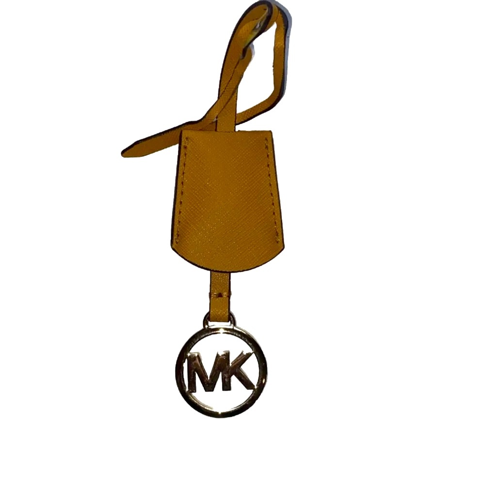 Michael Kors Jet Set Mustard Yellow & Gold Leather Medallion Bag Charm Keychain
